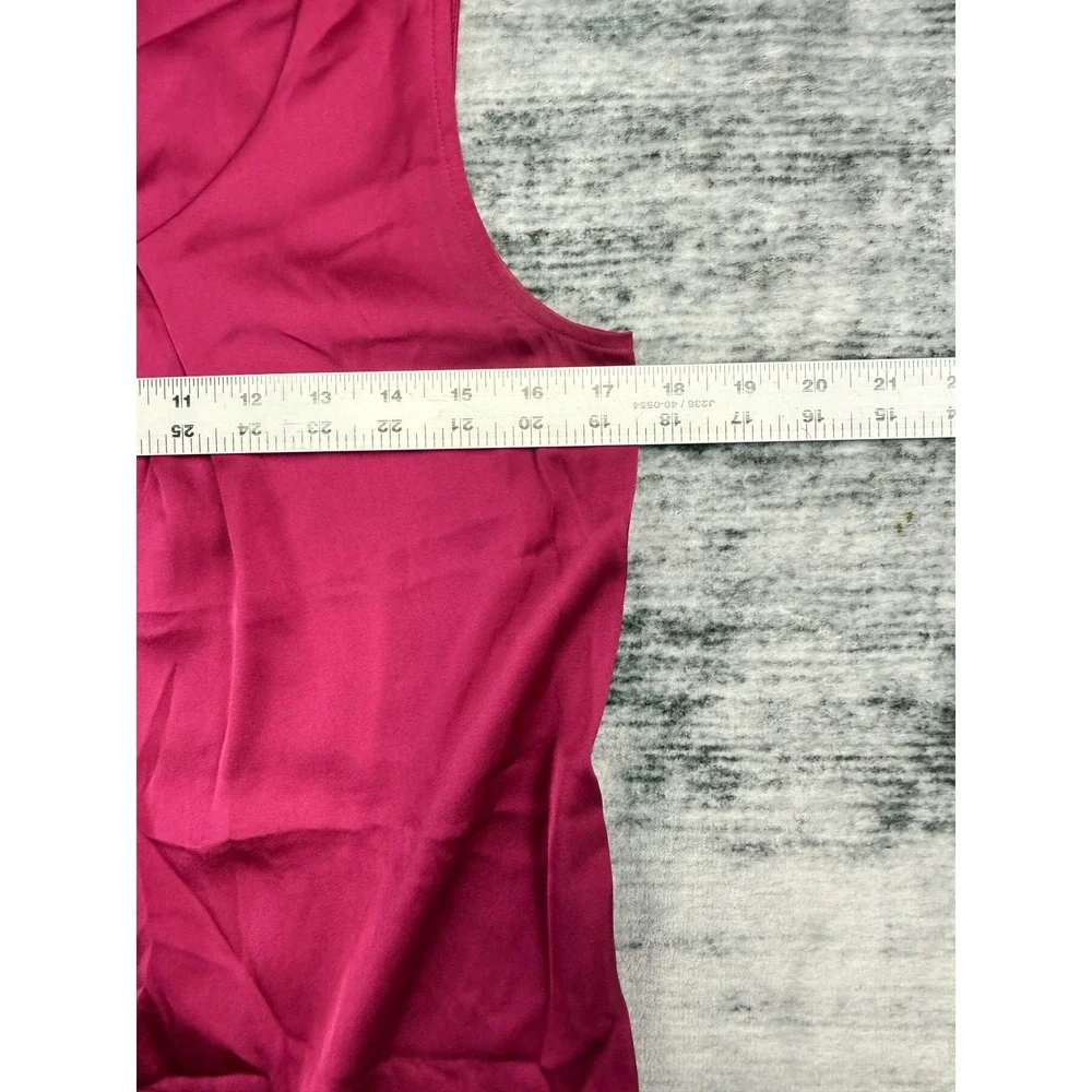 Talbots Magenta Pink Silk Stretch Pleated Scoop Neck Sleeveless Blouse Shell 2